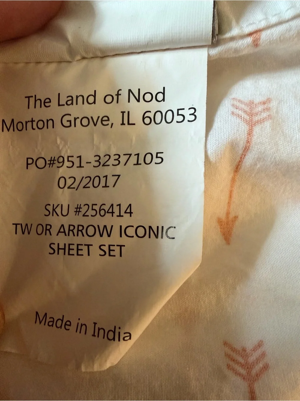 The Land of Nod White Sheet with Orange Arrow Motif